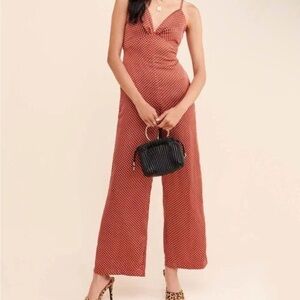 New Women's Rust polka dot satin Jumpsuit